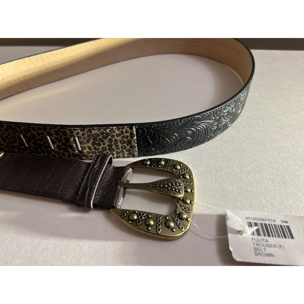 Chicos genuine leather belt 79984 Leopard Print Embossed Leather and Brass NWT